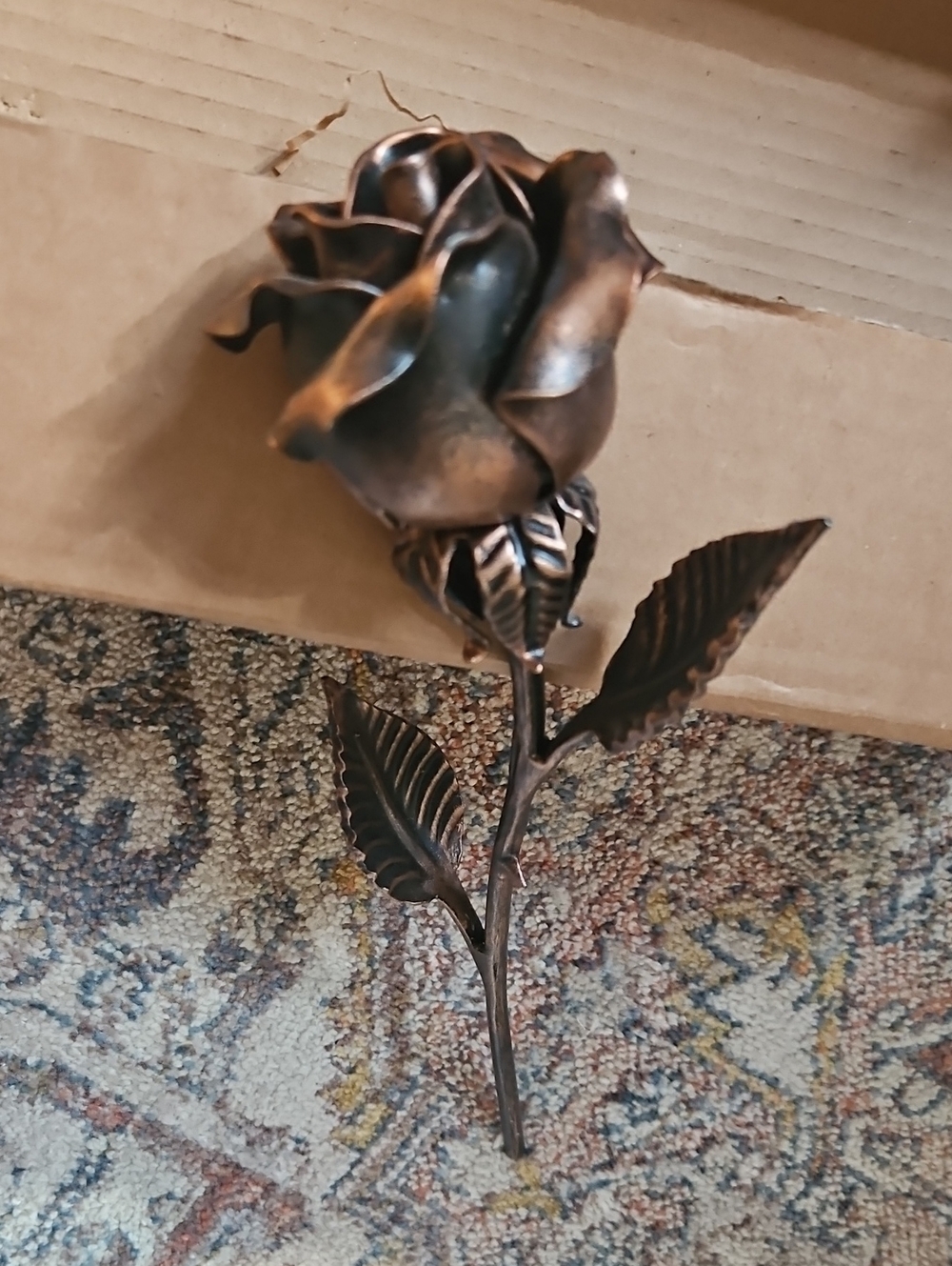 Hand-Forged Steel Decorative Rose Antique Copper Finish Metal Art